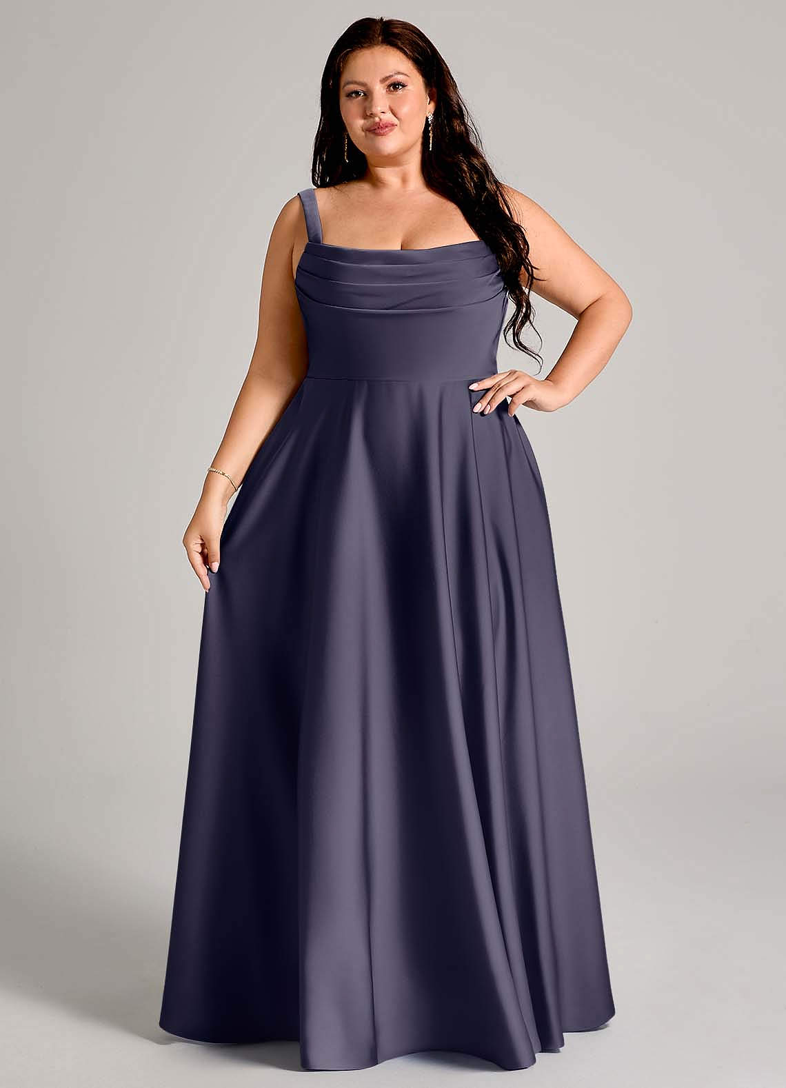 Azazie Shaude Bridesmaid Dresses Stormy A-Line Pleated Stretch Satin Dress image11