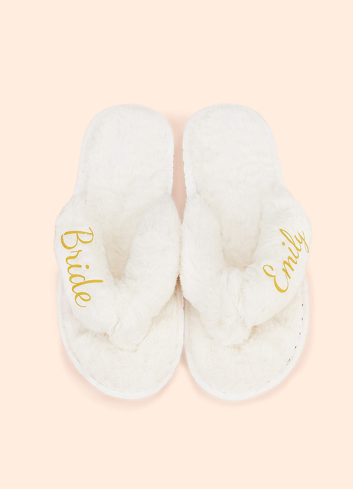 front Personalized Bride Bridesmaid Fluffy Slippers