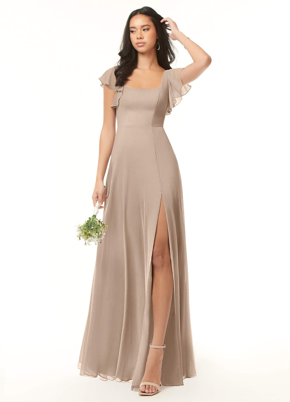 azazie taupe bridesmaid dress Azazie Frostine