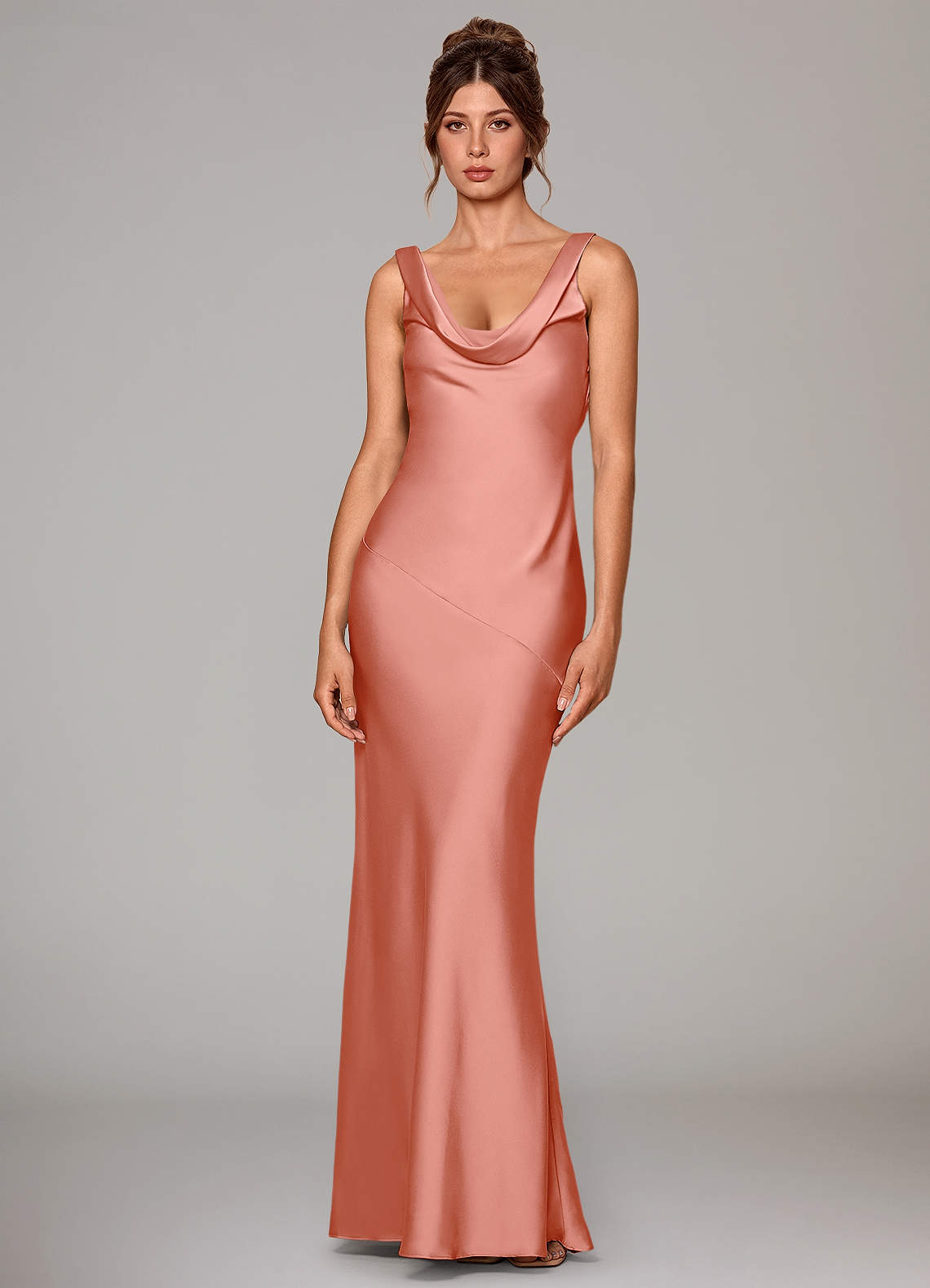 Azazie Rylina Bridesmaid Dresses Coral Mermaid Stretch Satin Dress image1