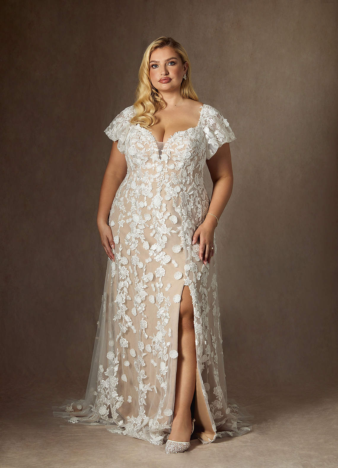Azazie Vivienne Wedding Dresses Diamond White Nude A-Line Sweetheart Lace Dress image1