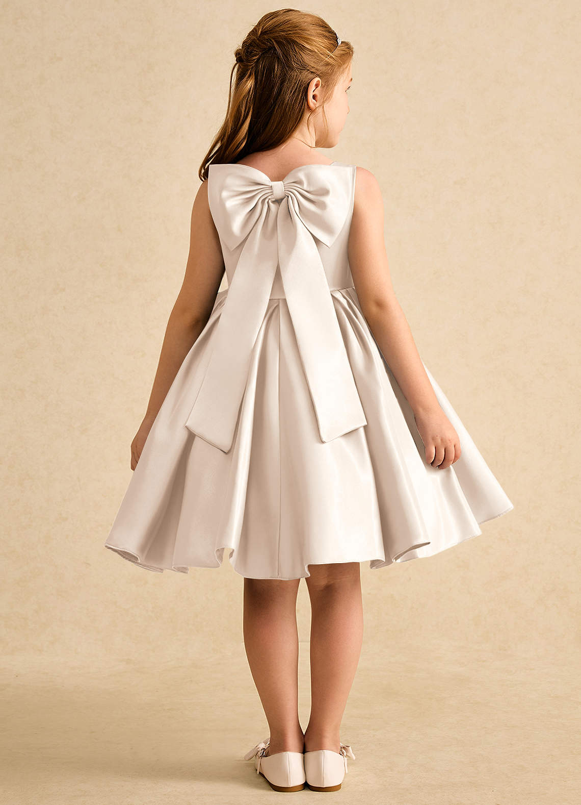 Azazie Jessie Flower Girl Dresses White Alabaster A-Line Bow Matte Satin Dress image1