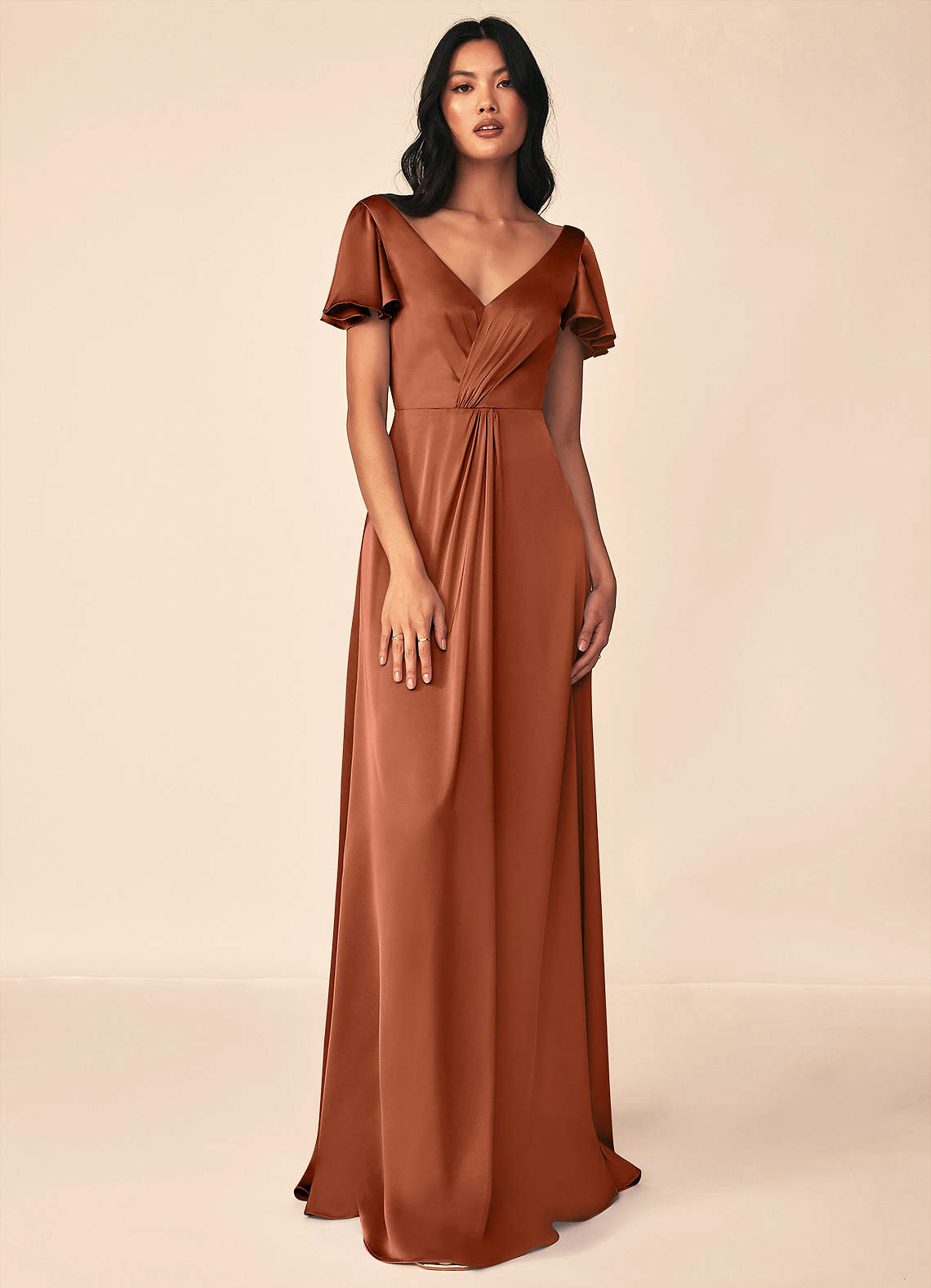 Azazie Soren Bridesmaid Dresses Cedar Rose A-Line Pleated Stretch Satin Dress image1