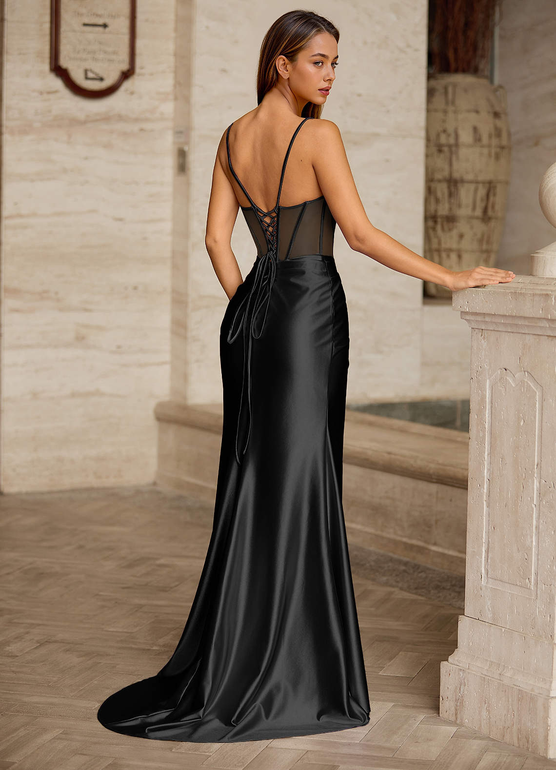 Azazie 2026 Modest Corset Lace Up Mermaid Prom Dress Black Gown
