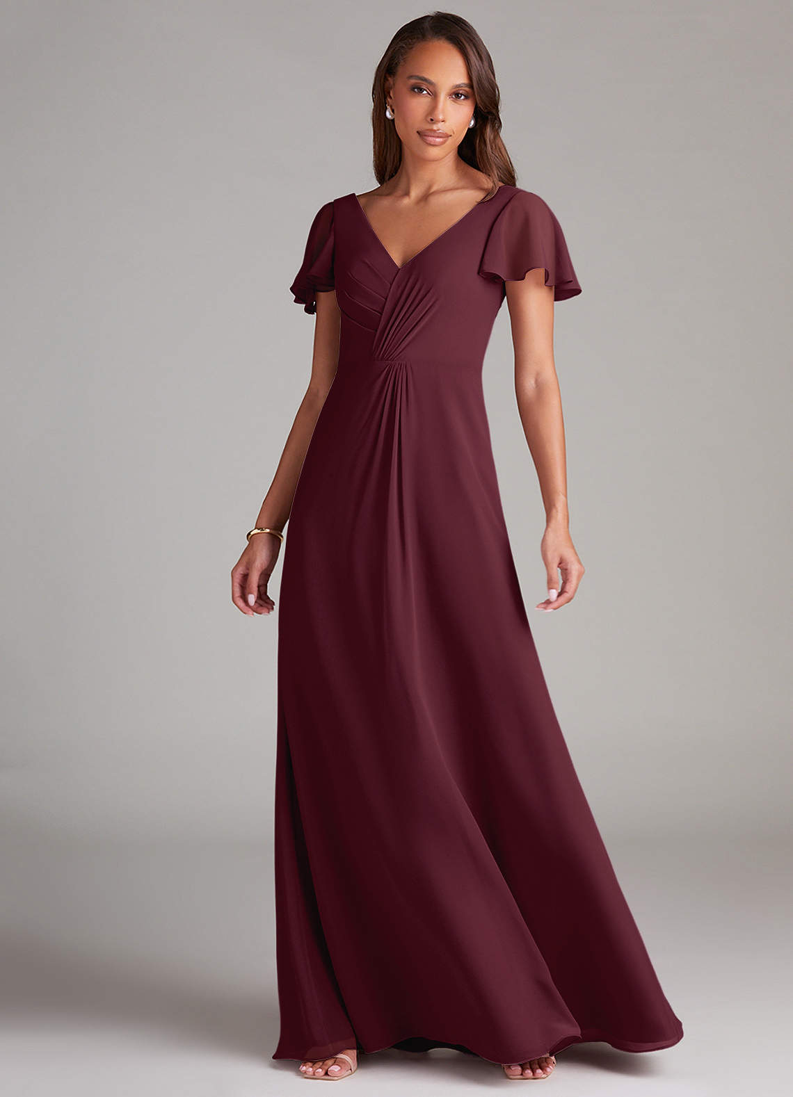Azazie Soren Bridesmaid Dresses Cabernet A-Line Ruched Chiffon Dress image2