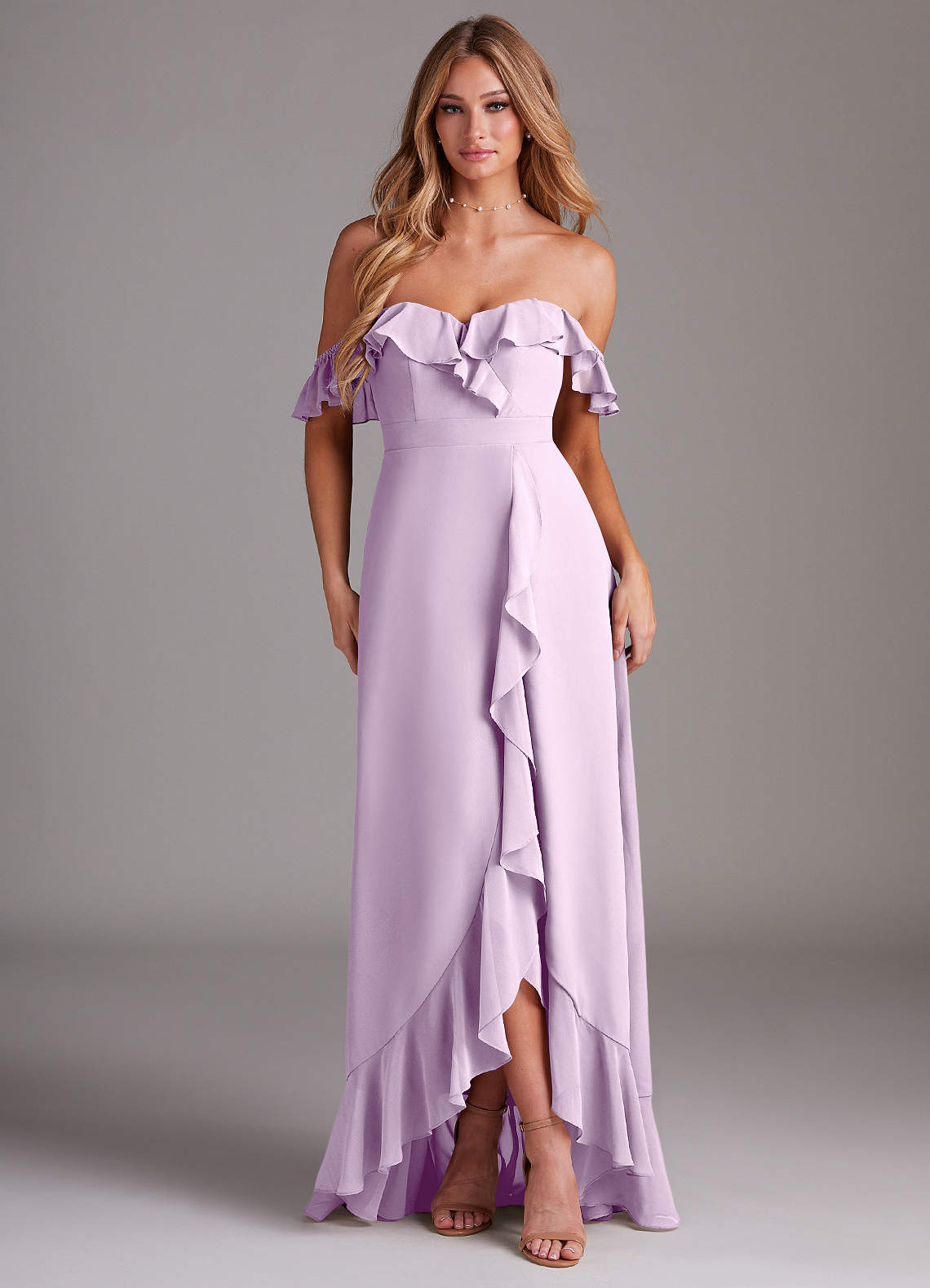 Azazie Lyra Bridesmaid Dresses Frosted Lilac A-Line Chiffon Convertible Dress image1