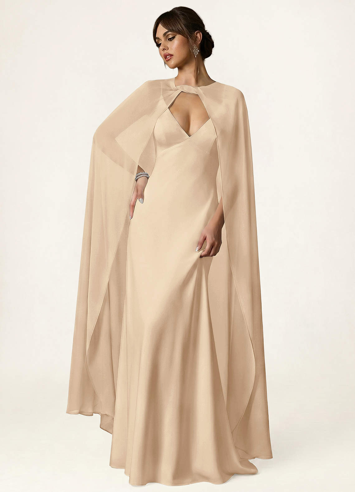 Azazie Knot-Front Chiffon Long Cape | Azazie