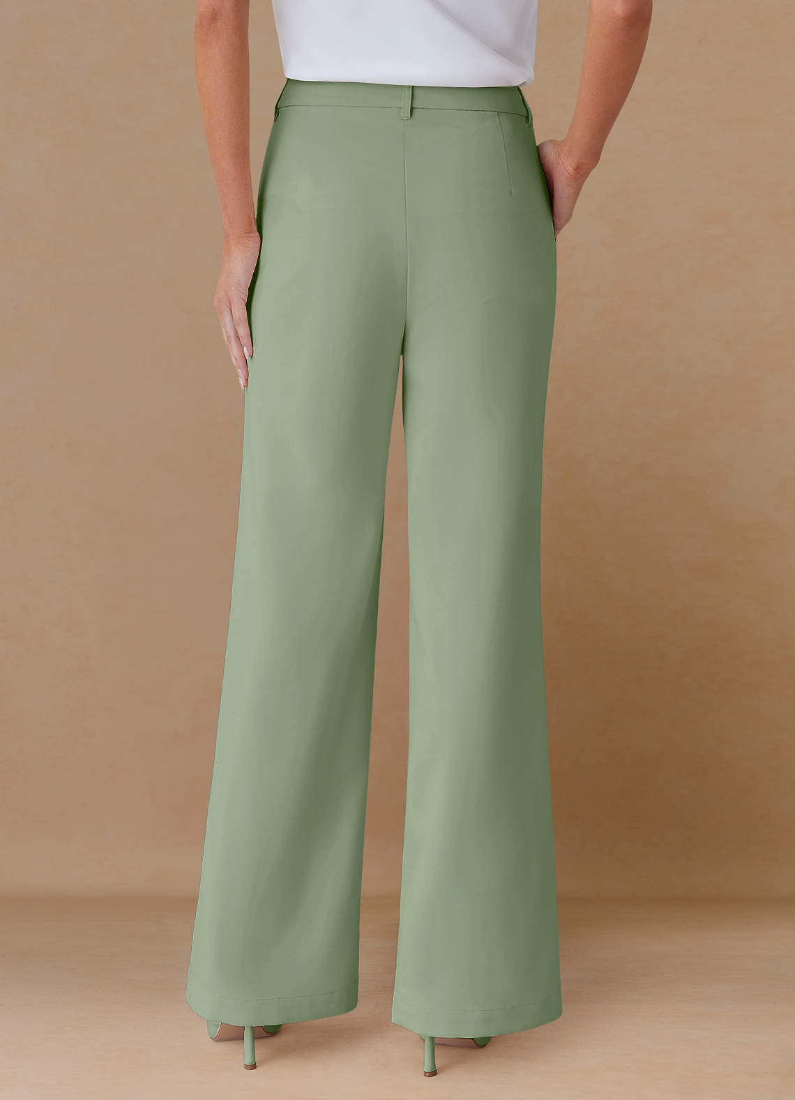 front Marina Dusty Sage Refined Weave Straight-Leg Pants