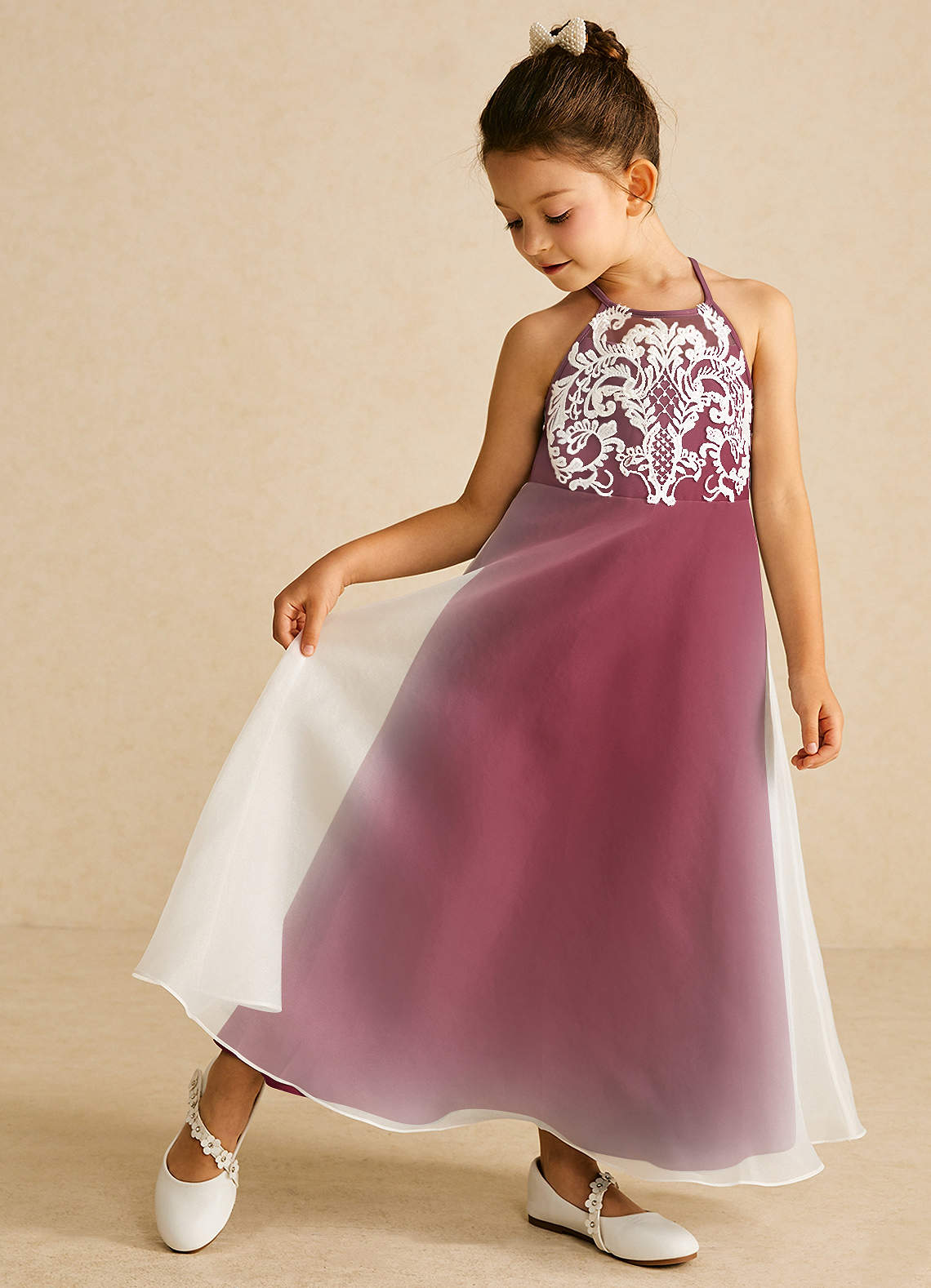 Azazie Ladybug Flower Girl Dresses Burgundy A-Line Lace Organza Dress image1