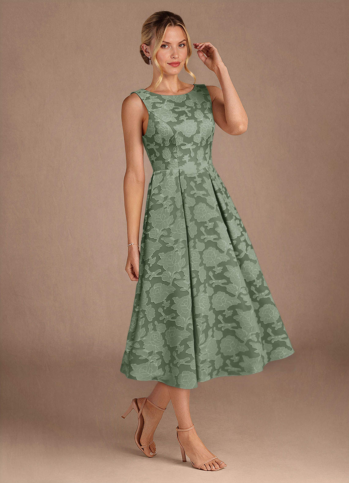 Azazie Fulton vestidos de madre de la novia Vestido de Matcha de Devorado Floral de Corte En A con Plisado image1