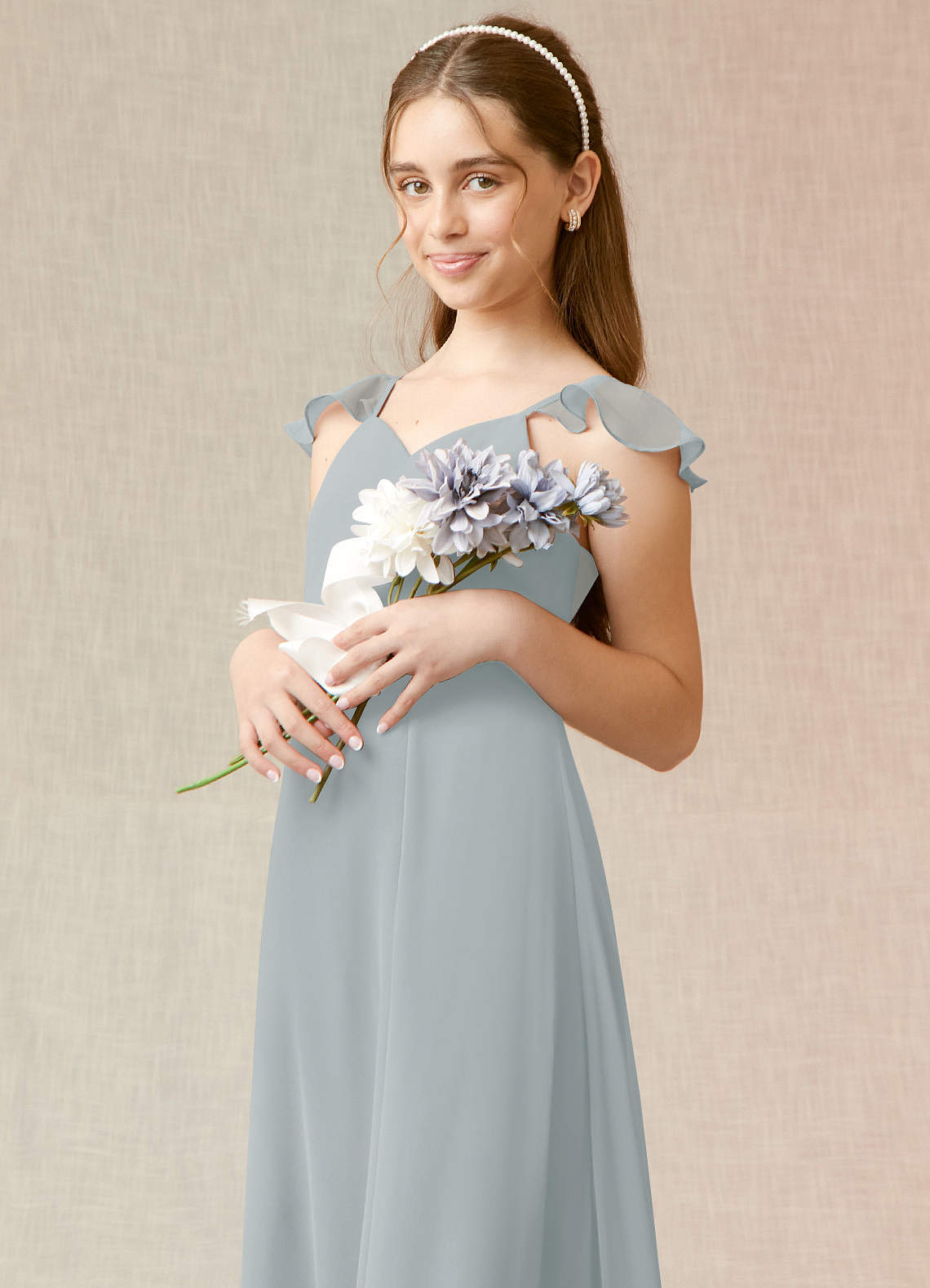 Azazie Everett Junior Dolphin Grey A-Line Chiffon Dress image5