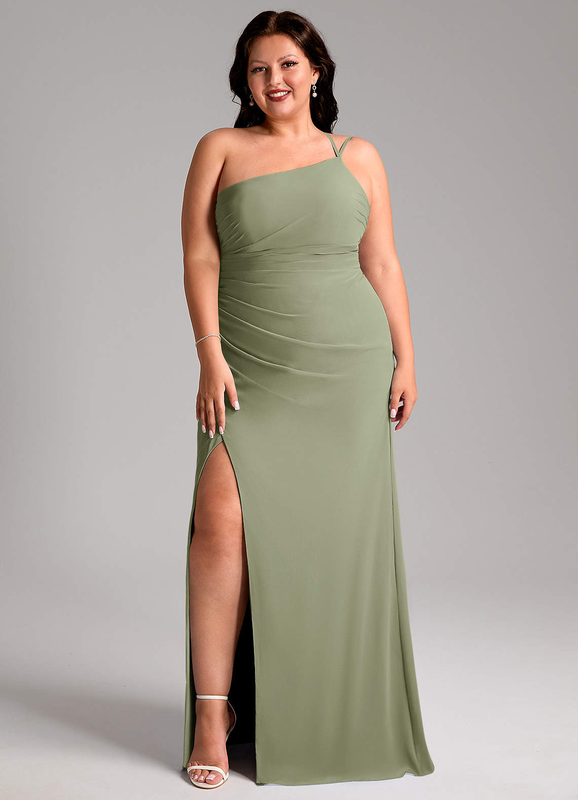 Azazie Eren Jurken voor bruidsmeisjes Jurk van Chiffon met Kolom One-Shoulder Pistache image9