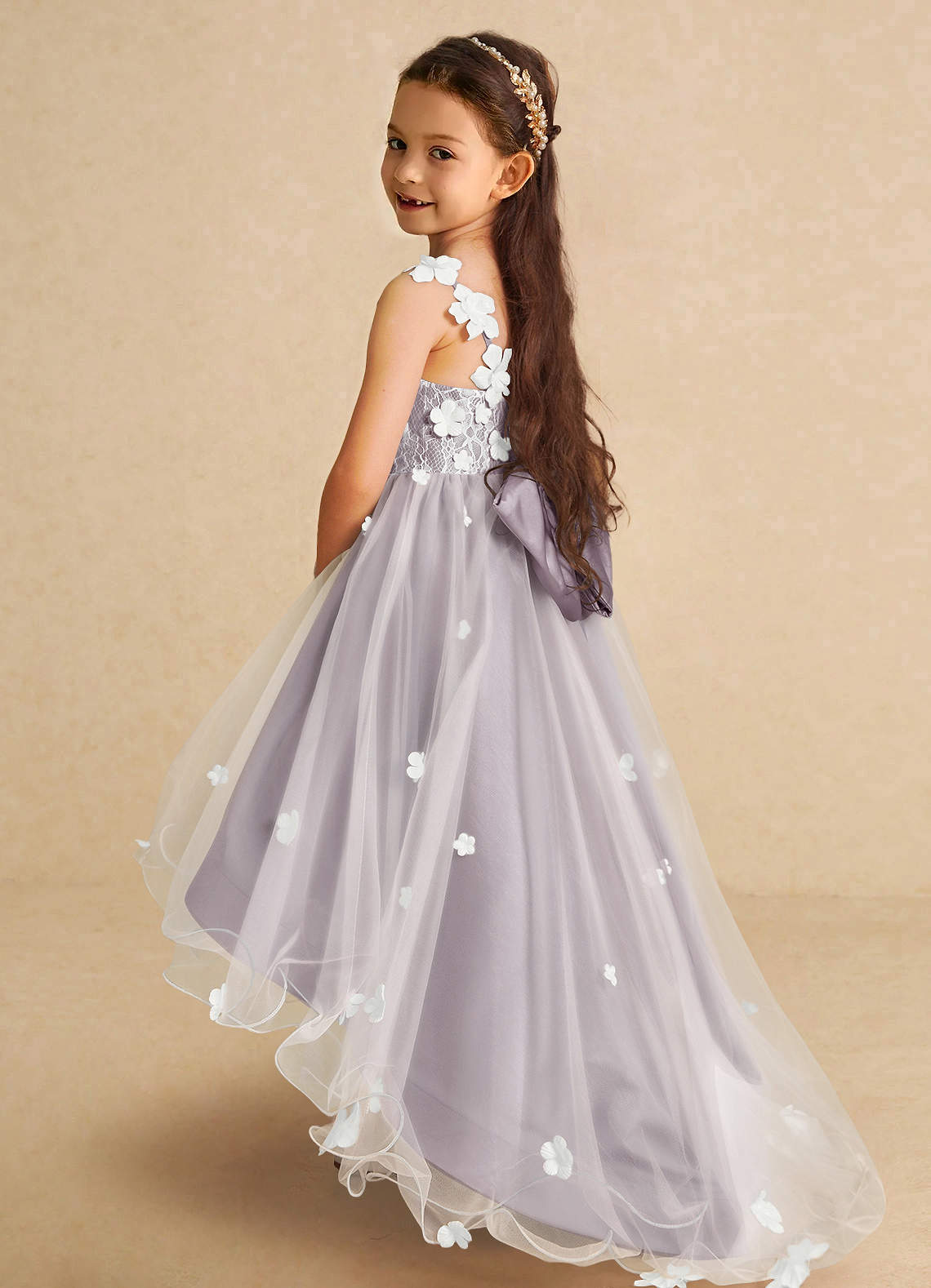 Azazie Celia Flower Girl Dresses Dusk A-Line Lace Tulle Dress image1