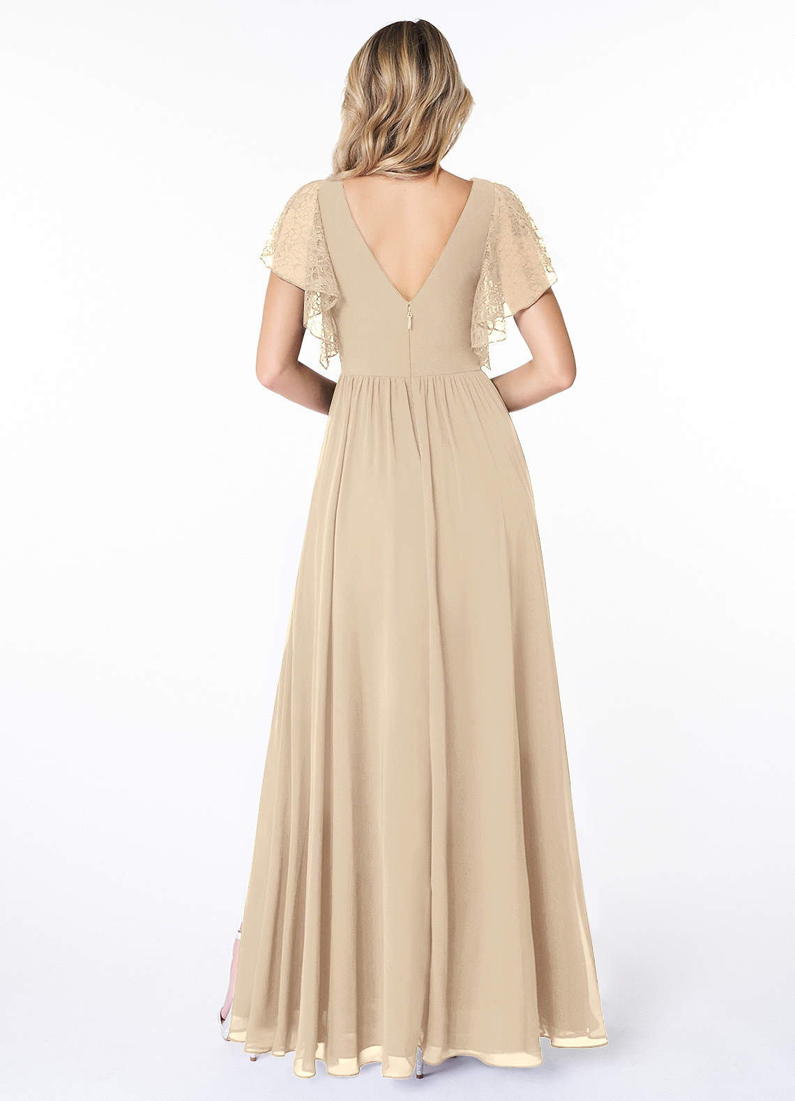 Azazie Zella Bridesmaid Dresses A-Line Lace Chiffon Floor-Length Dress image1
