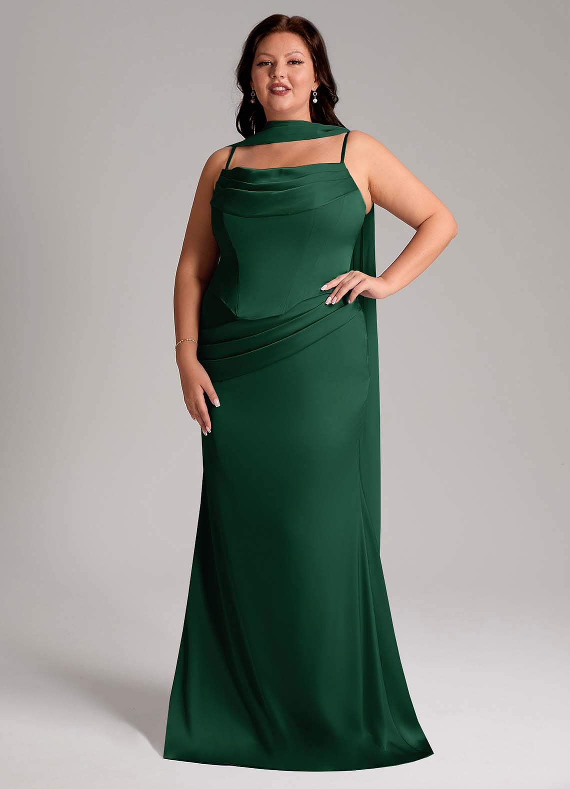Azazie Sorrel Bridesmaid Dresses Dark Green Mermaid Strapless Stretch Satin Convertible Dress image1