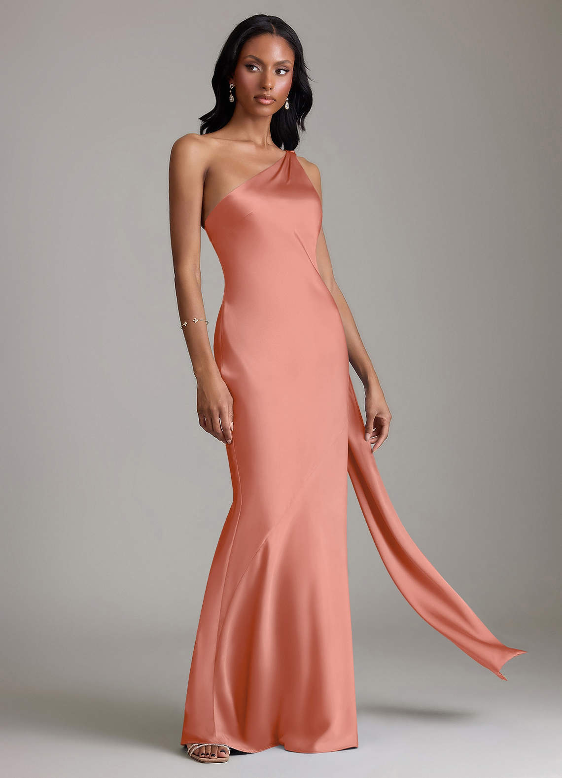 Formal Gowns Salmon Pink Bridesmaid Dress Leaf Shape Lace Appliqued Salmon A-line Long Formal Dress Formal Gowns Salmon Pink Bridesmaid Dress Leaf Shape Lace Appliqued Salmon A-line Long Formal Dress