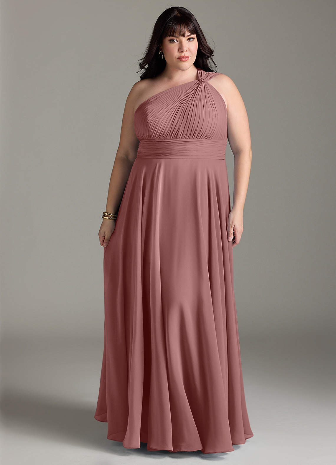 Azazie Charlize Brautjungfernkleider A-Linie One-Shoulder Chiffon Kleid Wüstenrose image1