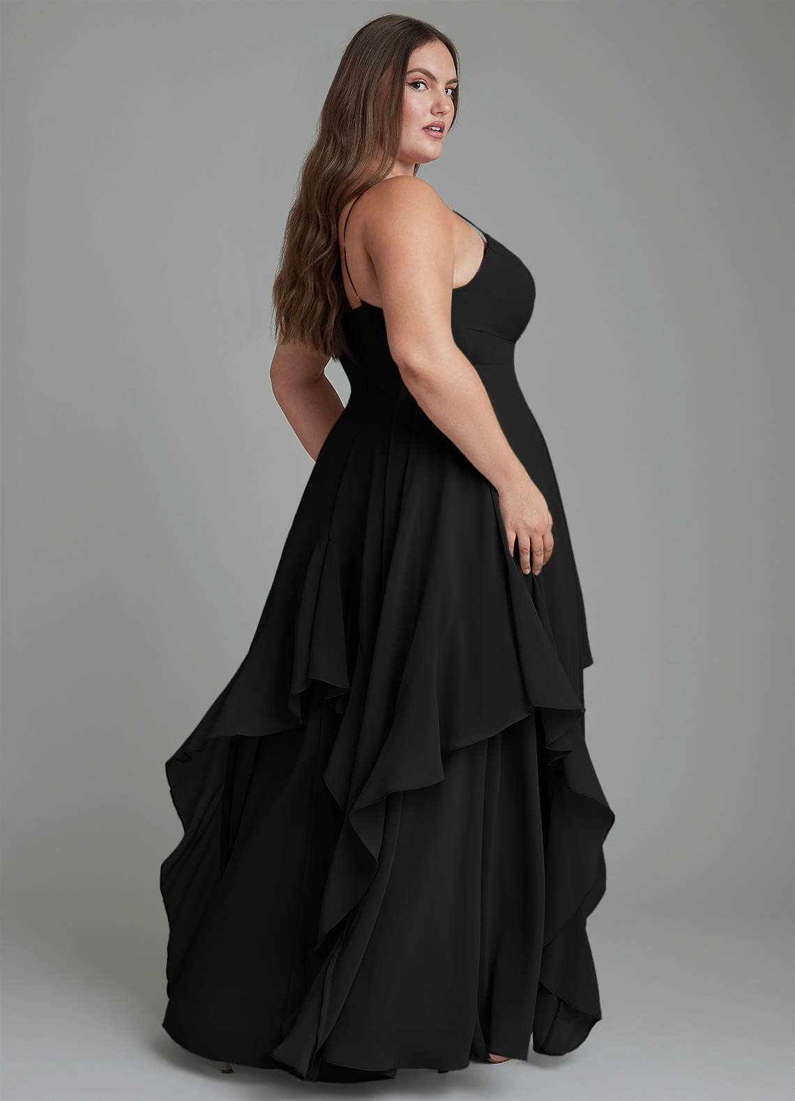 Azazie Zaina At-home Try On Dresses Black A-Line Chiffon Dress image7