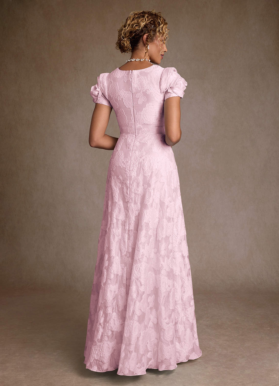 Azazie Hermina Purple Jacquard A-Line Pleated Floral Jacquard