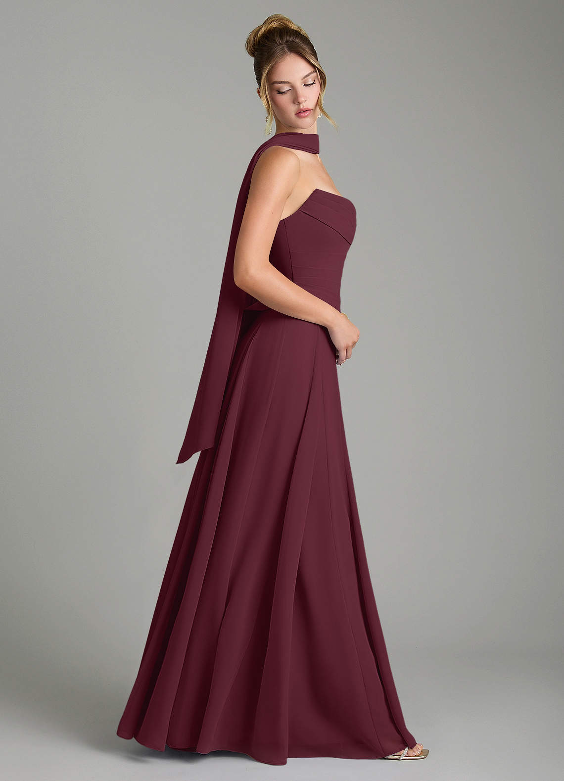 Azazie Gabriela Bridesmaid Dresses Cabernet A-Line Corset Chiffon Dress image2