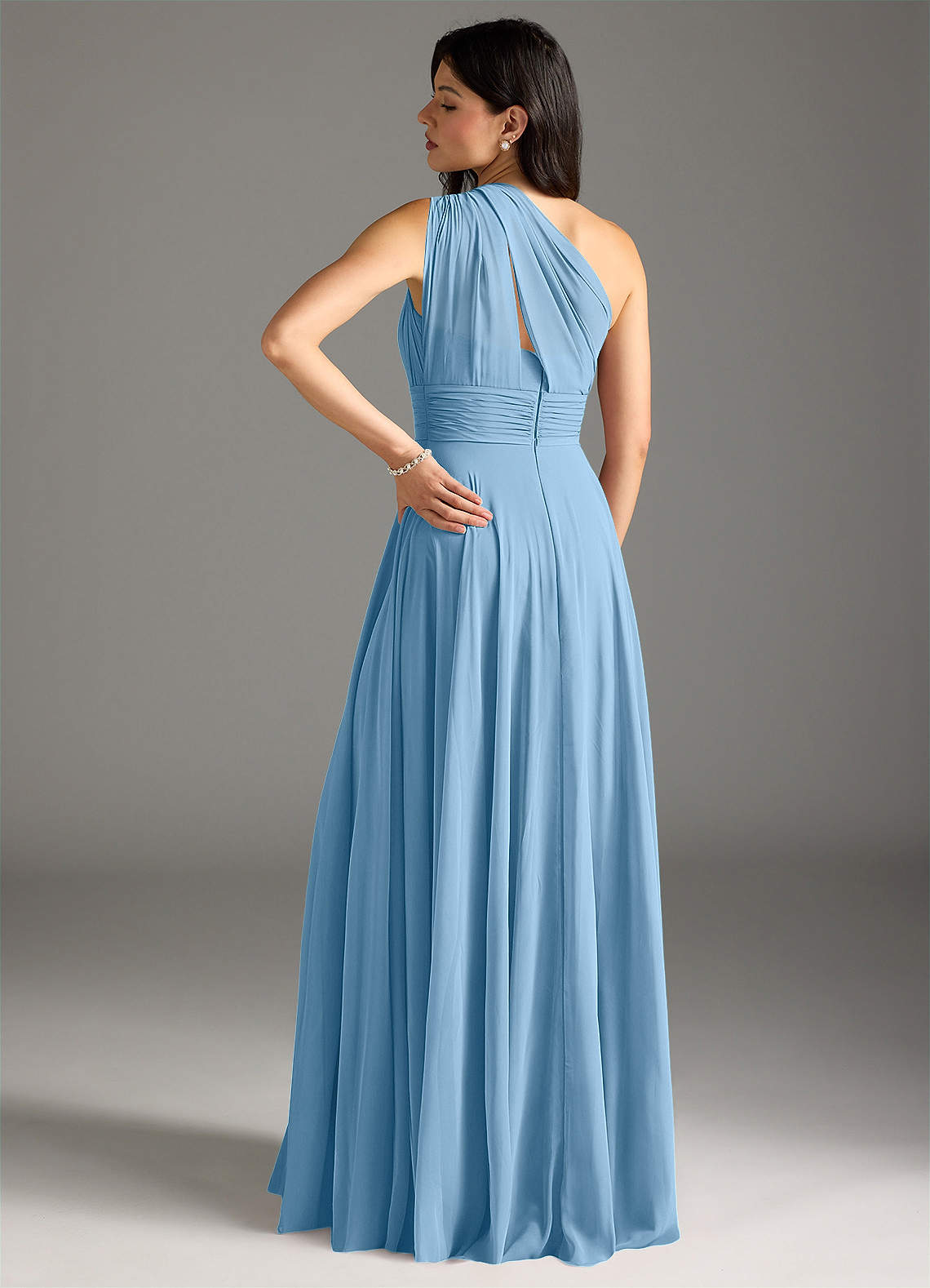 Azazie Charlize Abiti da Damigella Abito A-Line in Chiffon Monospalla Blu Acciaio image1