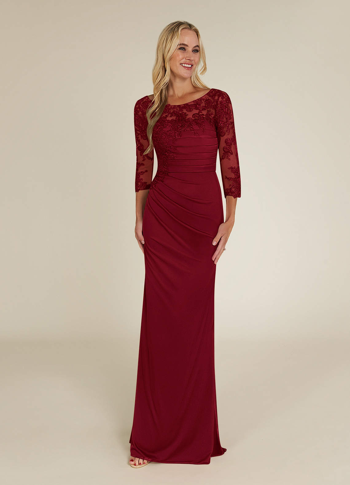 Azazie Alisondra Mother of the Bride Dresses Burgundy Sheath Scoop Lace Lace Dress image1