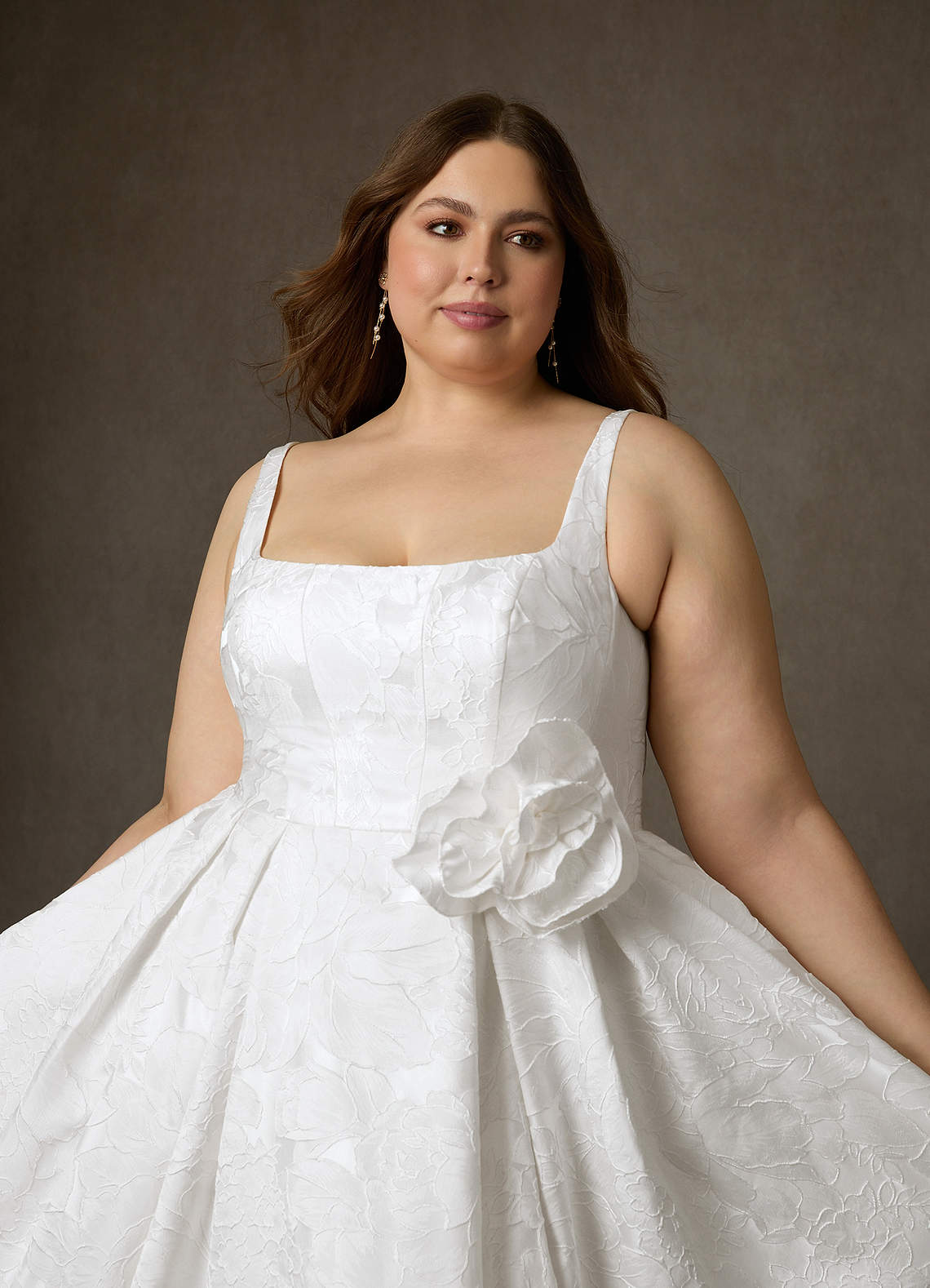 Azazie Ruby Wedding Dresses Diamond White Ball-Gown with Pockets Floral Jacquard Dress image15