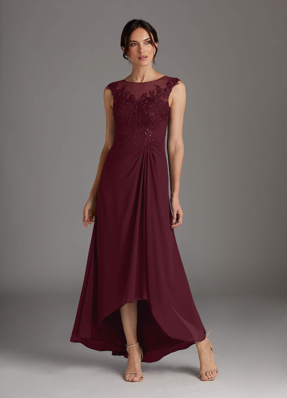 Azazie Endora Mother of the Bride Dresses Cabernet A-Line Scoop Lace Chiffon Dress image1