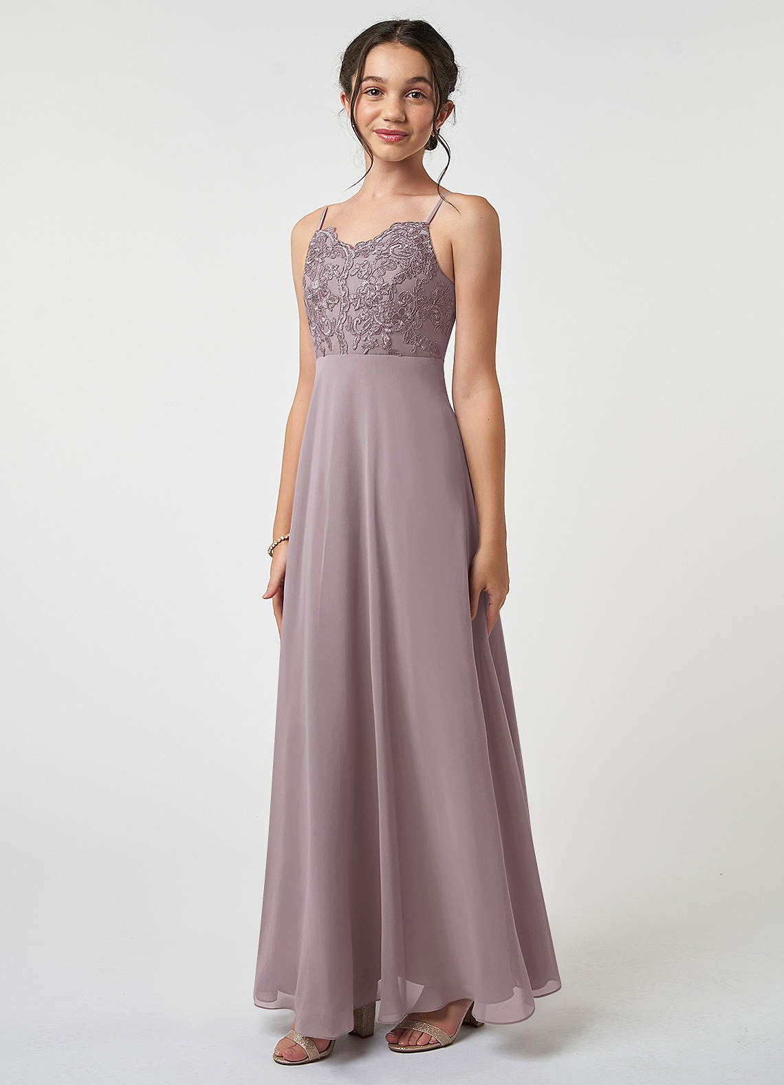 Azazie Sonya Junior Dusk A-Line Lace Chiffon Dress image1