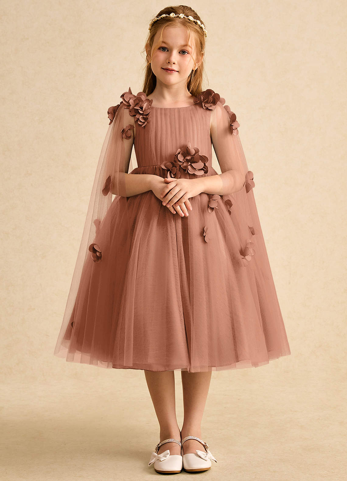 Azazie Staria Abiti da Ragazza di Fiori Abito Principessa in Tulle Increspato Bronzo image1