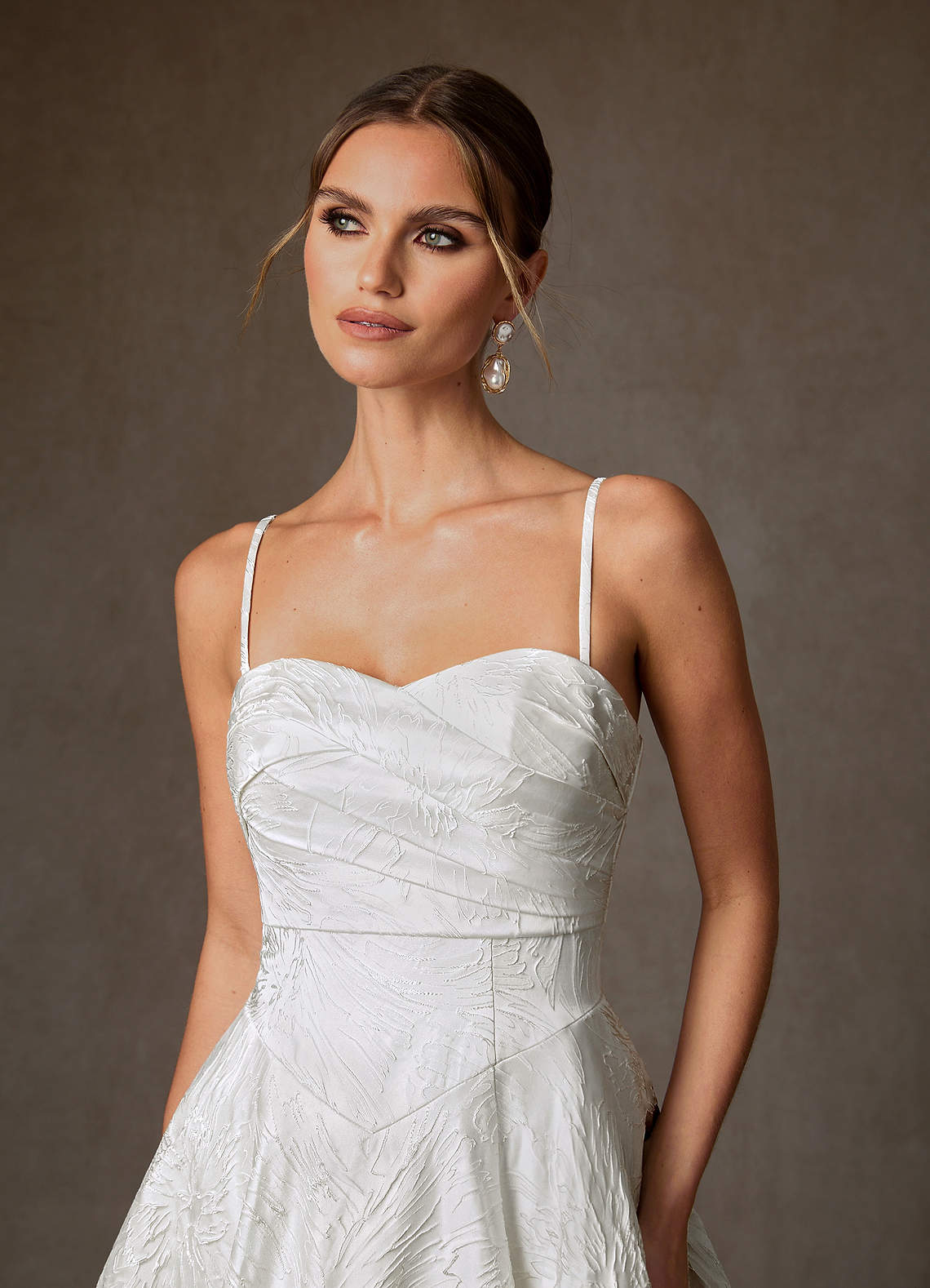 Azazie Tallulah Wedding Dresses Diamond White A-Line Strapless Floral Jacquard Dress image6