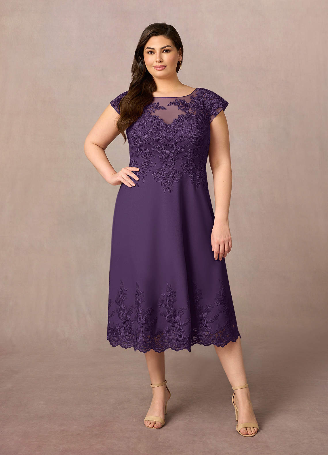 Azazie Terrano Mother of the Bride Dresses Plum A-Line Scoop Lace Dress image1