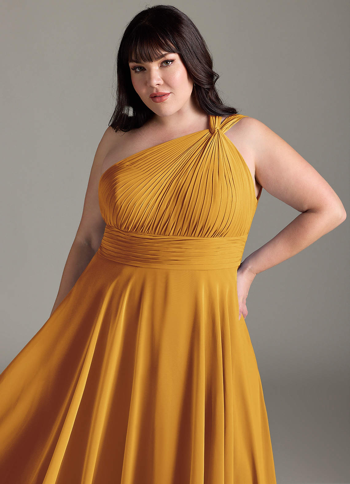 Azazie Charlize Bridesmaid Dresses Butterscotch A-Line One Shoulder Chiffon Dress image11