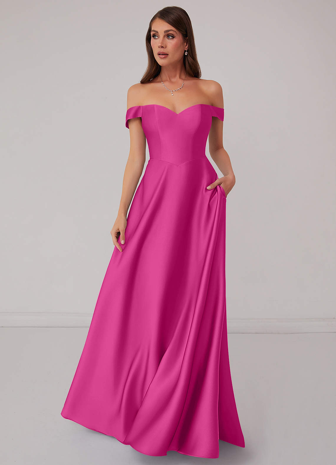 Barbie ♥ Azazie Vestidos de damas de honor Vestido de Fucsia de Satén Elástico de Corte en A Convertible con Vestidos sin tirantes image1