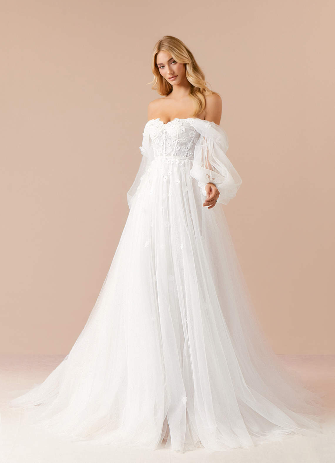 Azazie Airellie Wedding Dresses Diamond White A-Line Off the Shoulder Tulle Dress image1