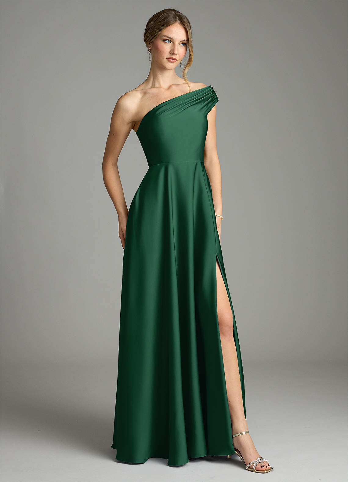 melanie green dress Azazie A-Line One-Shoulder Floor-Length Stretch Satin Bridesmaid Dresses black midi cocktail dress
