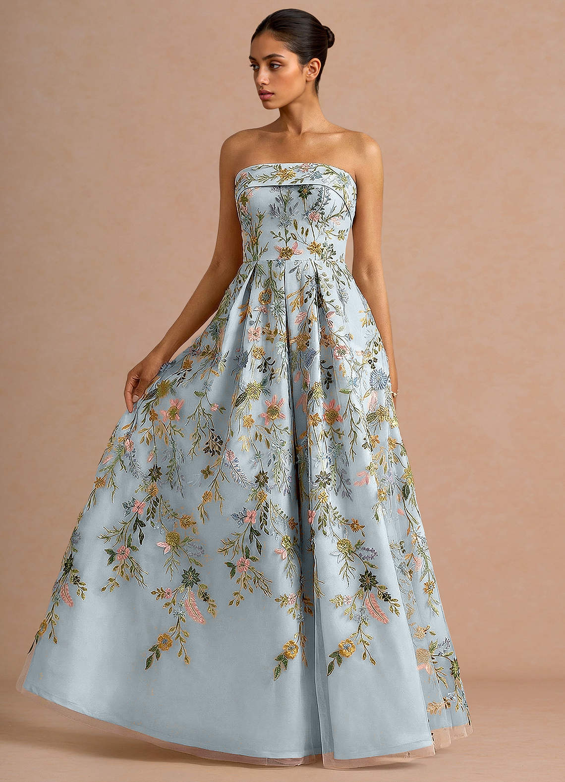 slim fit dress slacks Blue Draped Lace Maxi Dress – Montsand main image 1