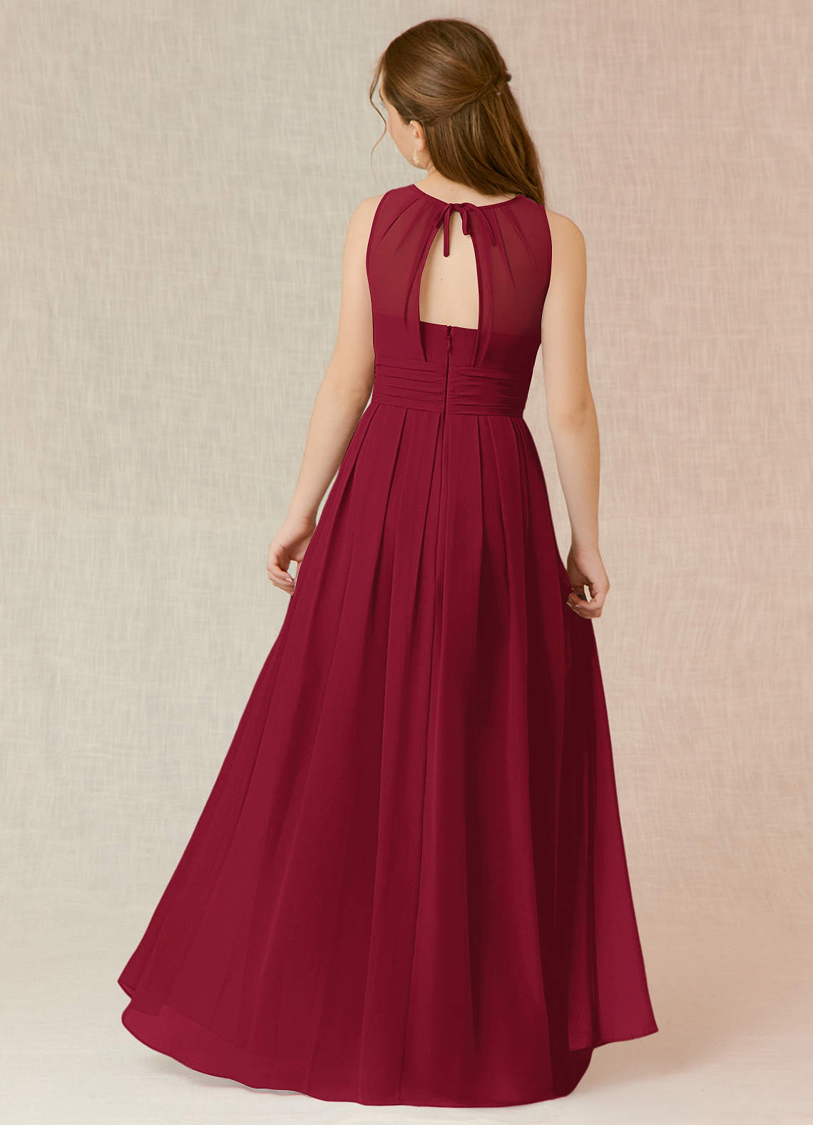 Azazie Bibiane Junior Vestido Borgonha de Chiffon de Linha A com Plissado image1