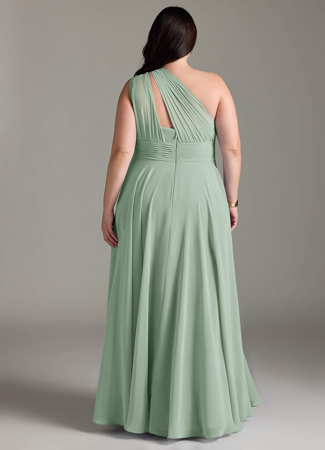 Azazie Charlize Bridesmaid Dresses Agave A-Line One Shoulder Chiffon Dress image7