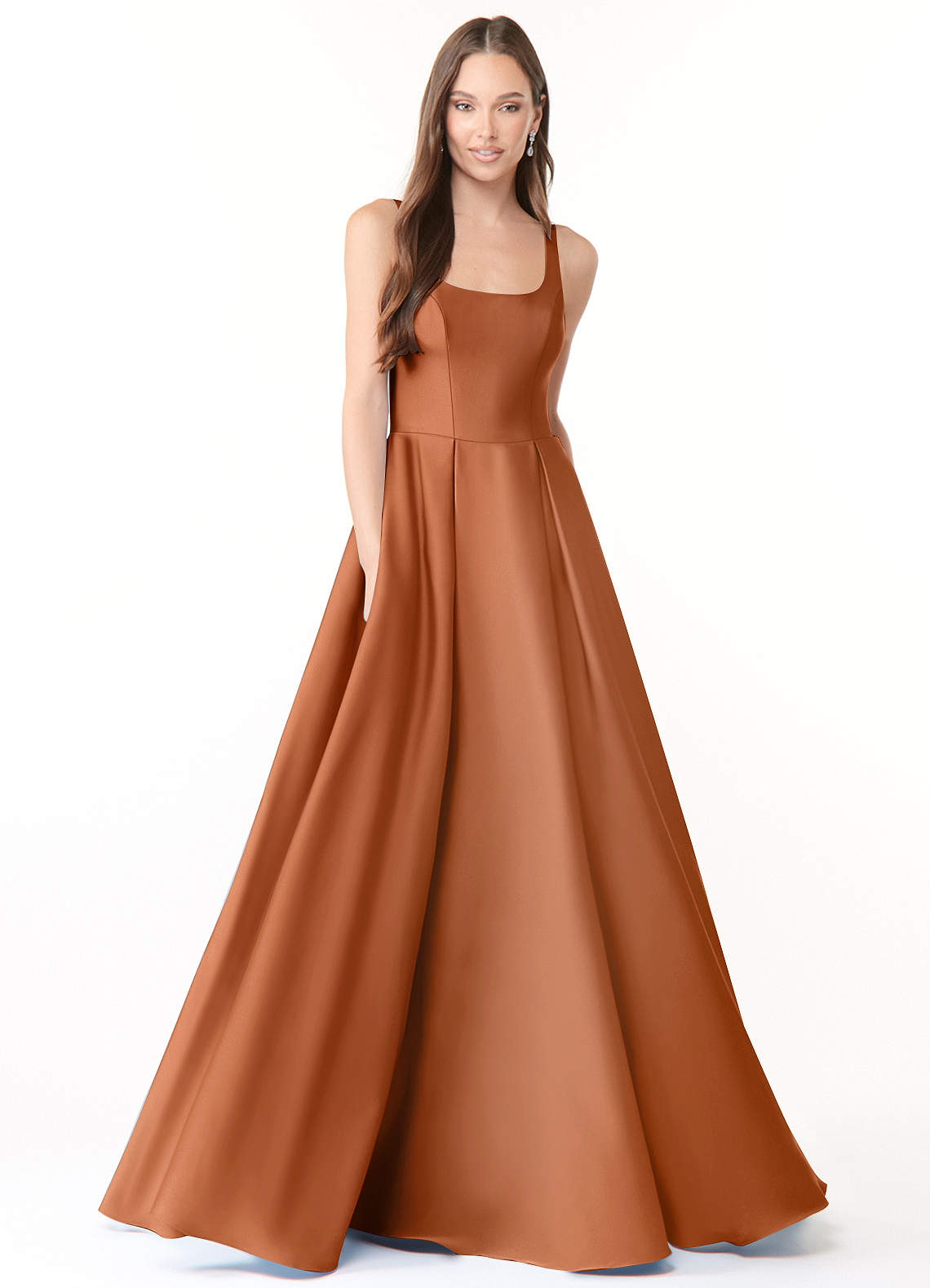 Azazie Neve Brautjungfernkleider Ballkleid mit Taschen Stretch-Satin Kleid Kupfer image1