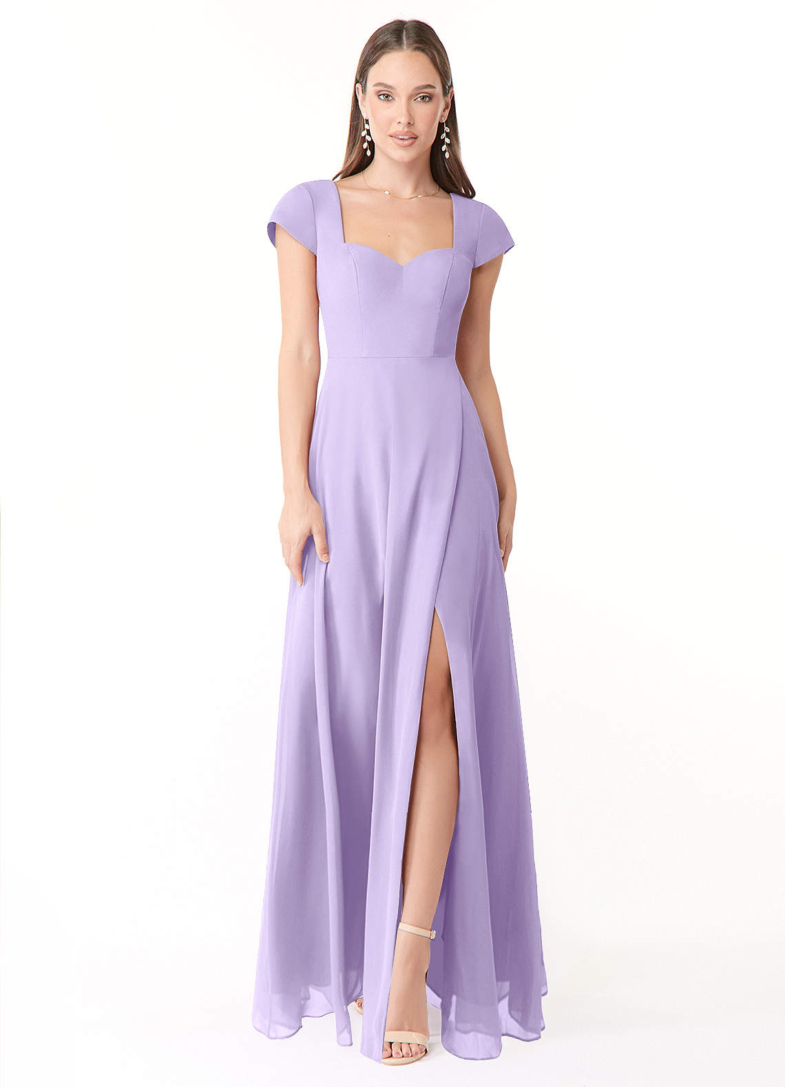 Azazie Hainsly Abiti da Damigella Abito A-Line in Chiffon Scollo a Cuore Lilla image1