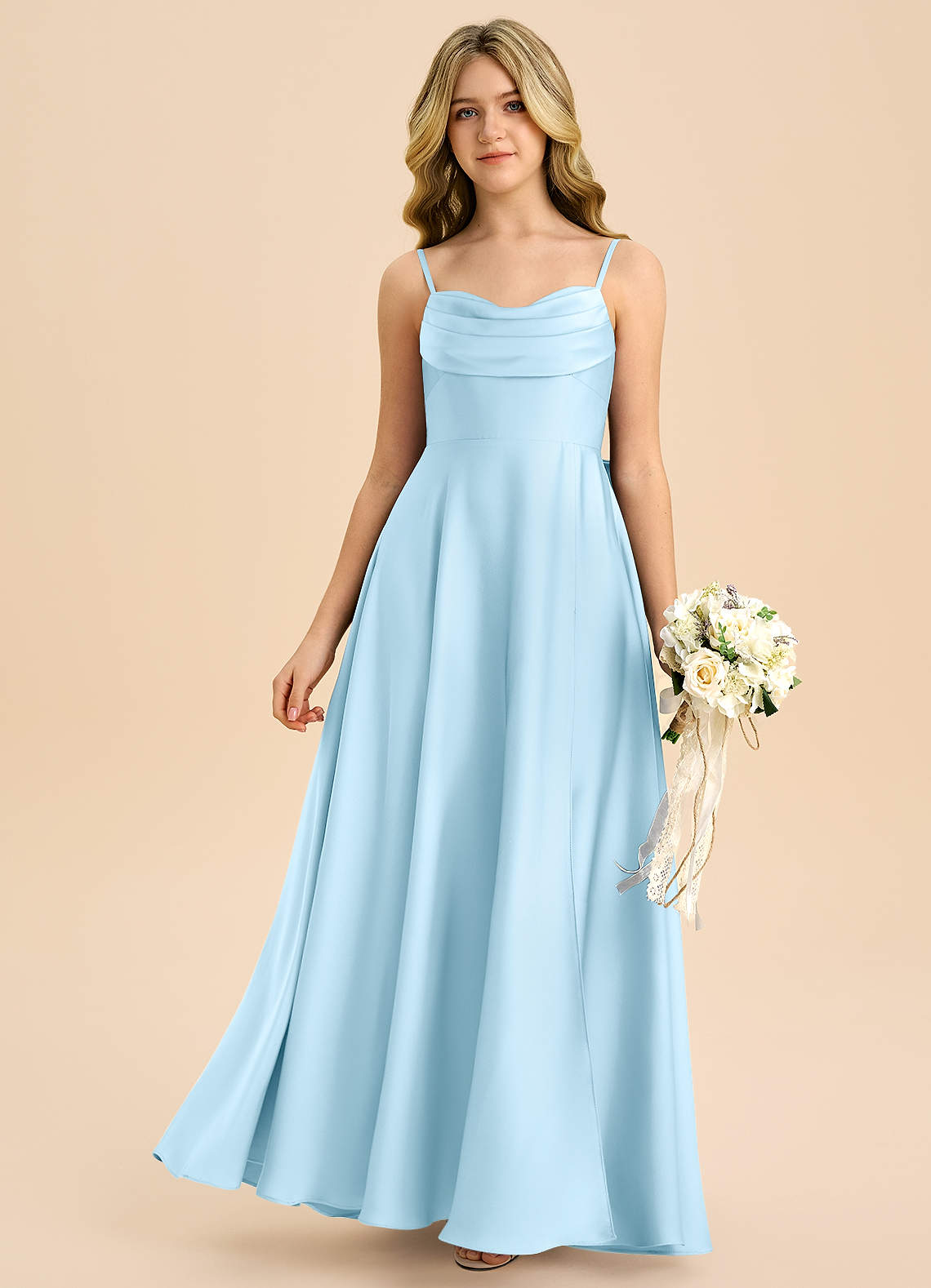 Azazie Bear Junior Sky Blue A-Line Sweetheart Neckline Stretch Satin Dress image2