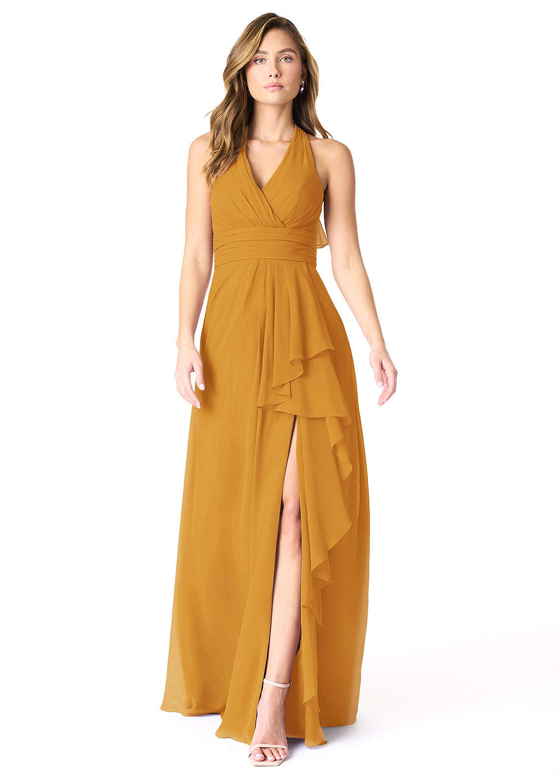 Azazie Aviv Bridesmaid Dresses Butterscotch A-Line Pleated Chiffon Dress image1