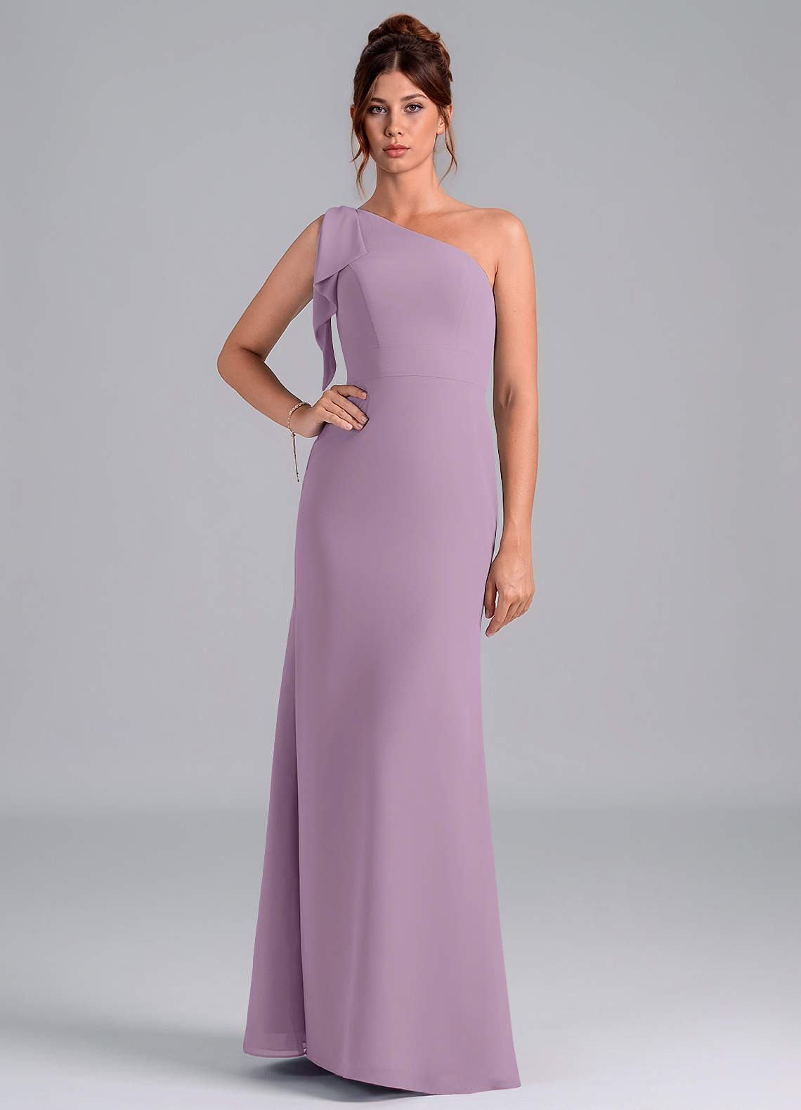 Azazie Rinna Bridesmaid Dresses Wisteria Mermaid One Shoulder Chiffon Dress image1