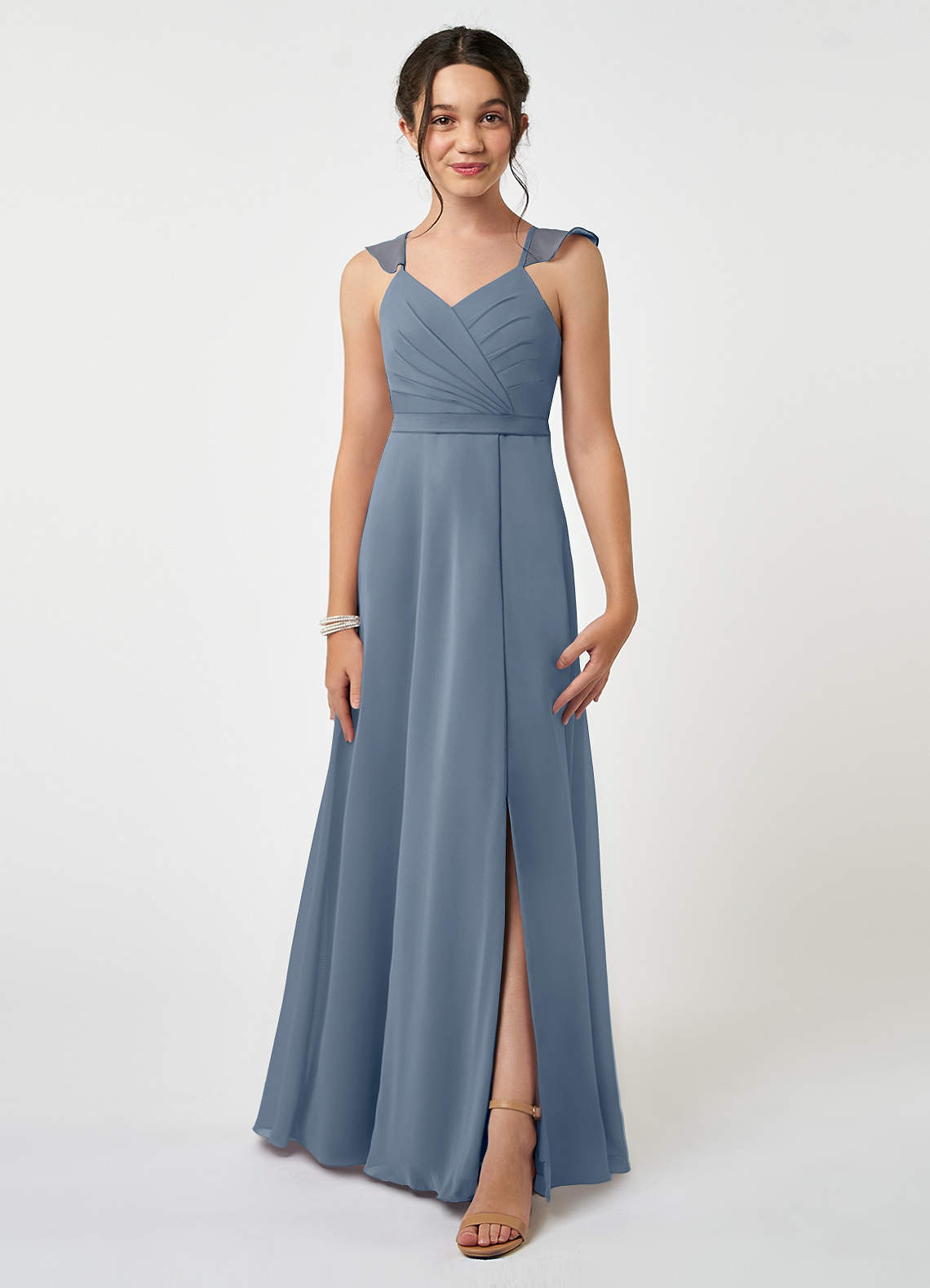 Azazie Emily Junior A-Linie Gestreift Chiffon Kleid Zwielichtviolett image1