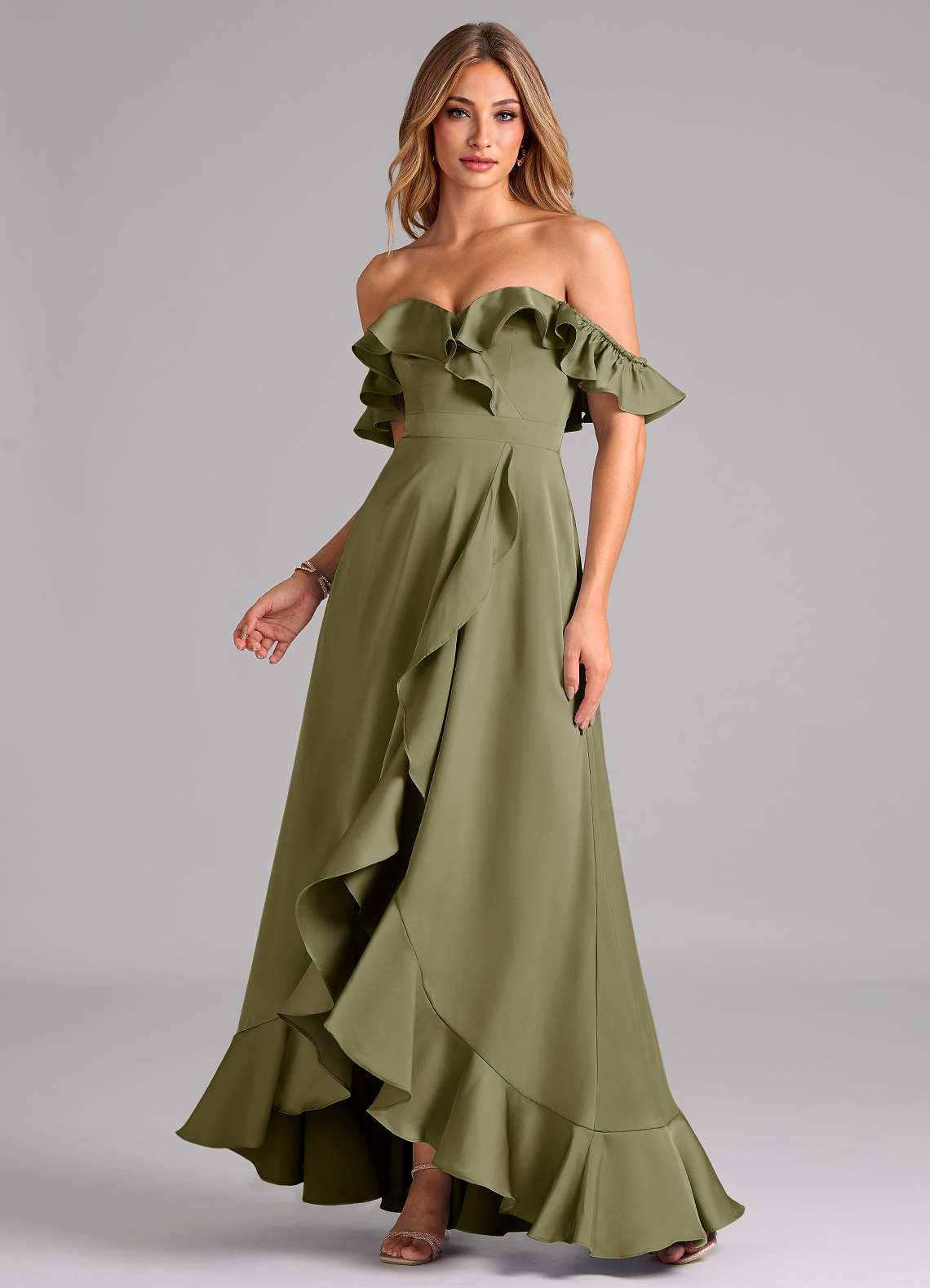 Azazie Lyra At-home Try On Dresses Black A-Line Off the Shoulder Stretch Satin Convertible Dress image1