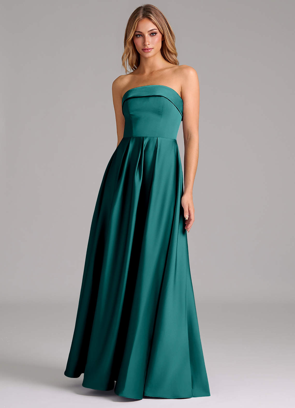 Azazie Lucienne Brautjungfernkleider Wandelbar A-Linie Schulterfrei Stretch-Satin Kleid Pfau image1