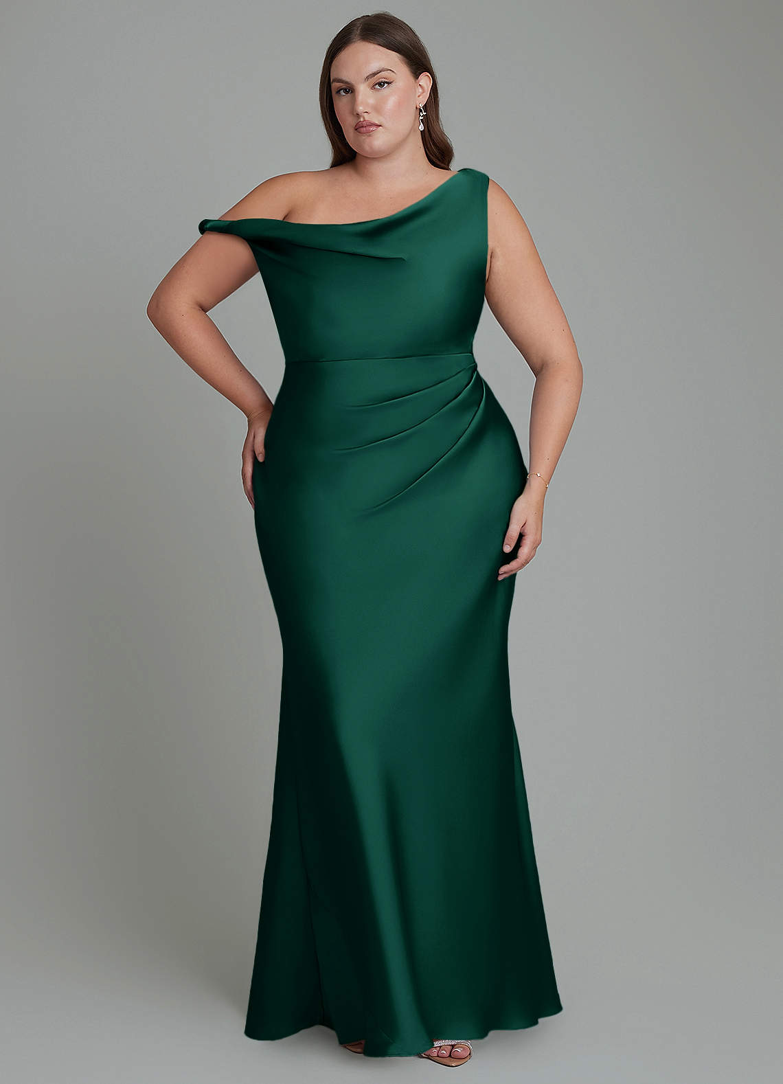 occasion bridesmaid dresses Azazie Mermaid One-Shoulder Floor-Length Stretch Satin Acler Biblo Mini Dress JR Fall/Winter 243/244 ensuring consistent color matches Color:LICORICE