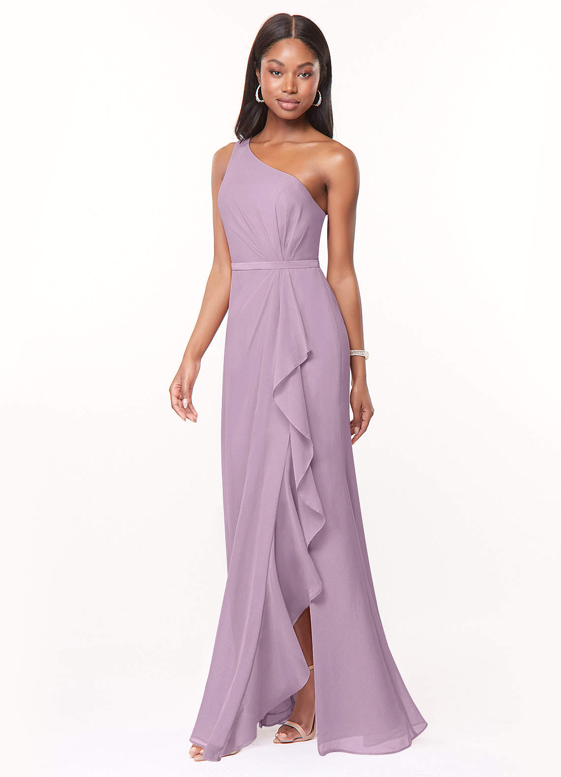 Azazie Liza Bridesmaid Dresses Wisteria Mermaid One Shoulder Chiffon Dress image1