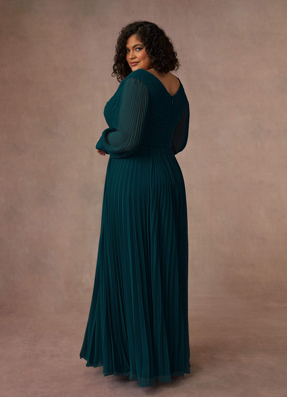 Azazie Zina Mother of the Bride Dresses Pine A-Line Pleated Chiffon Dress image9